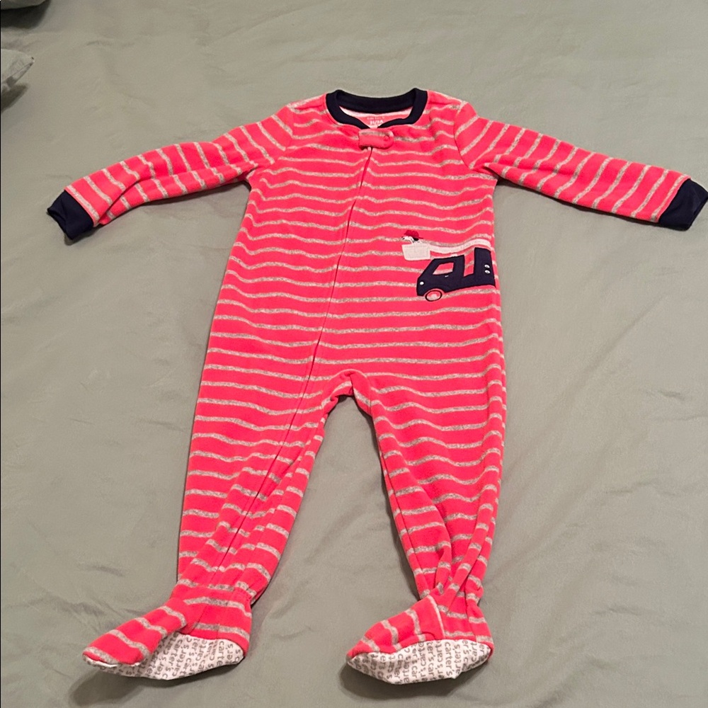 Carter's Pink Striped Footie with Car Design